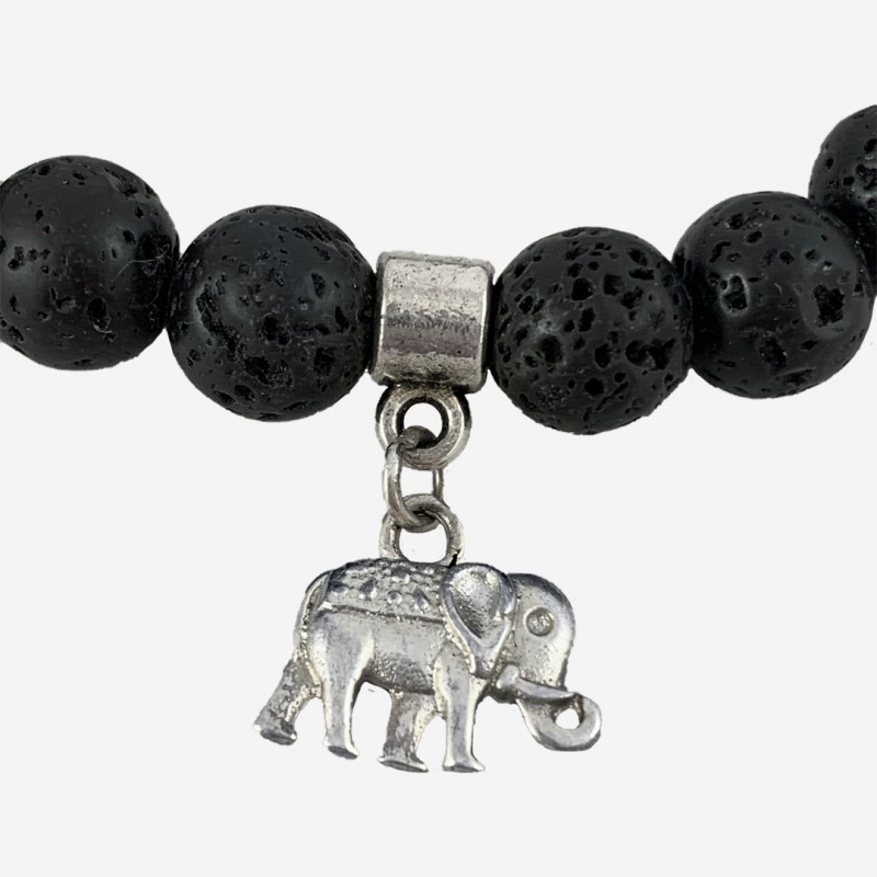 LAVA ELEPHANT CHARM Armband mit Lavaperlen Silberelefant und
